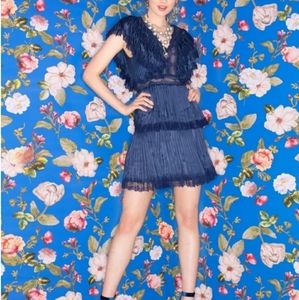 Alice and Olivia - Lanora Pleated Tiered Blue Dress